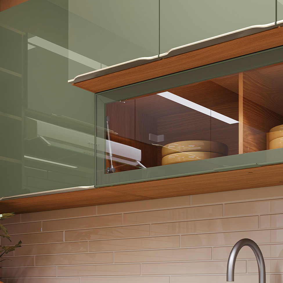 Armário Aéreo com Vidro Vibra 3 Portas Canela e Verde Pistache 80 cm