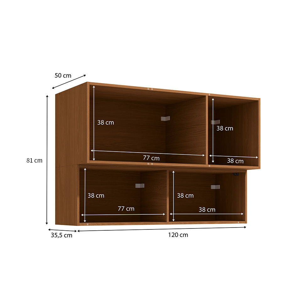 Armário Aéreo com Vidro Vibra 4 Portas Canela e Grafite 120 cm