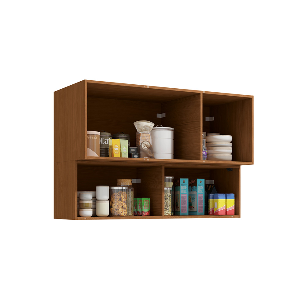 Armário Aéreo com Vidro Vibra 4 Portas Canela e Verde Pistache 120 cm