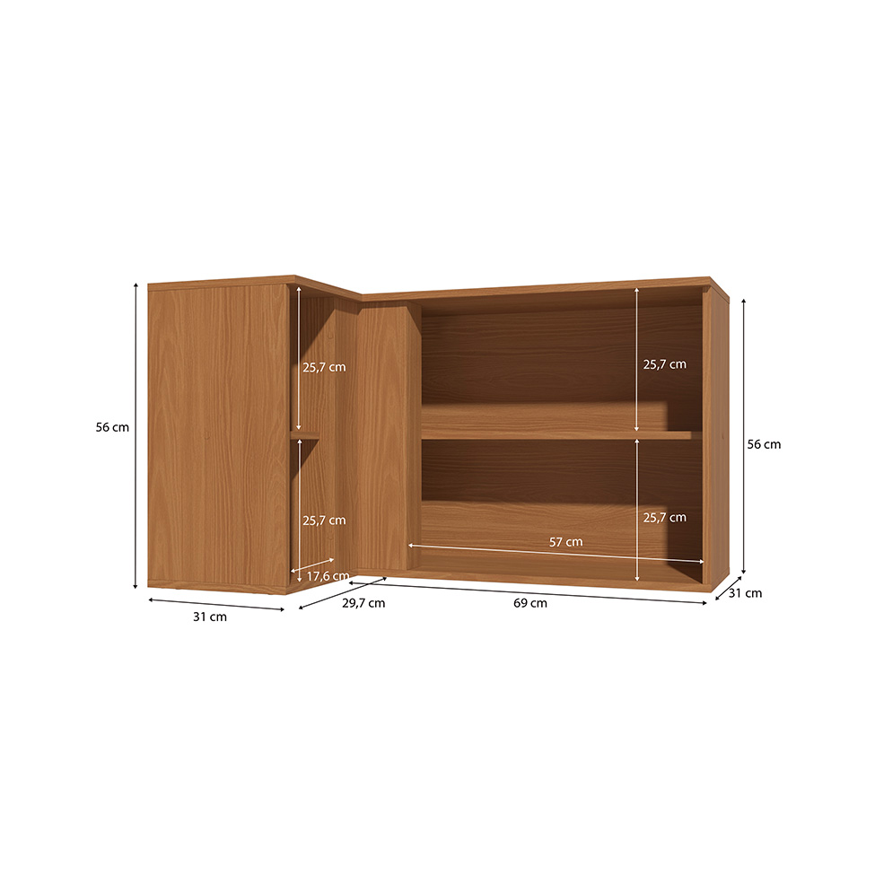 Armário Aéreo de Canto Linna 1 Porta Canela 98 cm