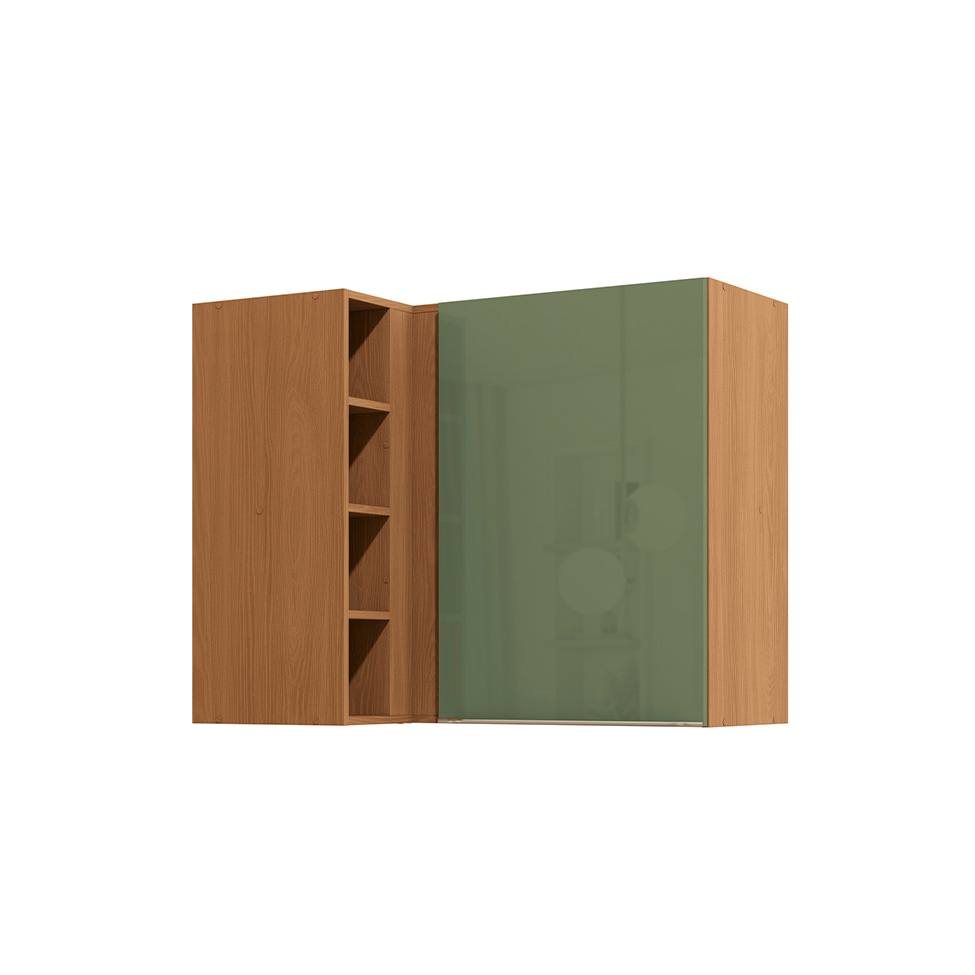 Armário Aéreo de Canto Vibra 1 Porta Canela e Verde Pistache 98 cm