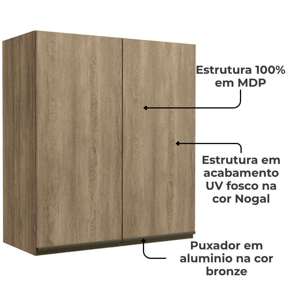 Armario Aereo 2 Portas 80 cm MDP Maxxi G764 Nogal Kappesberg