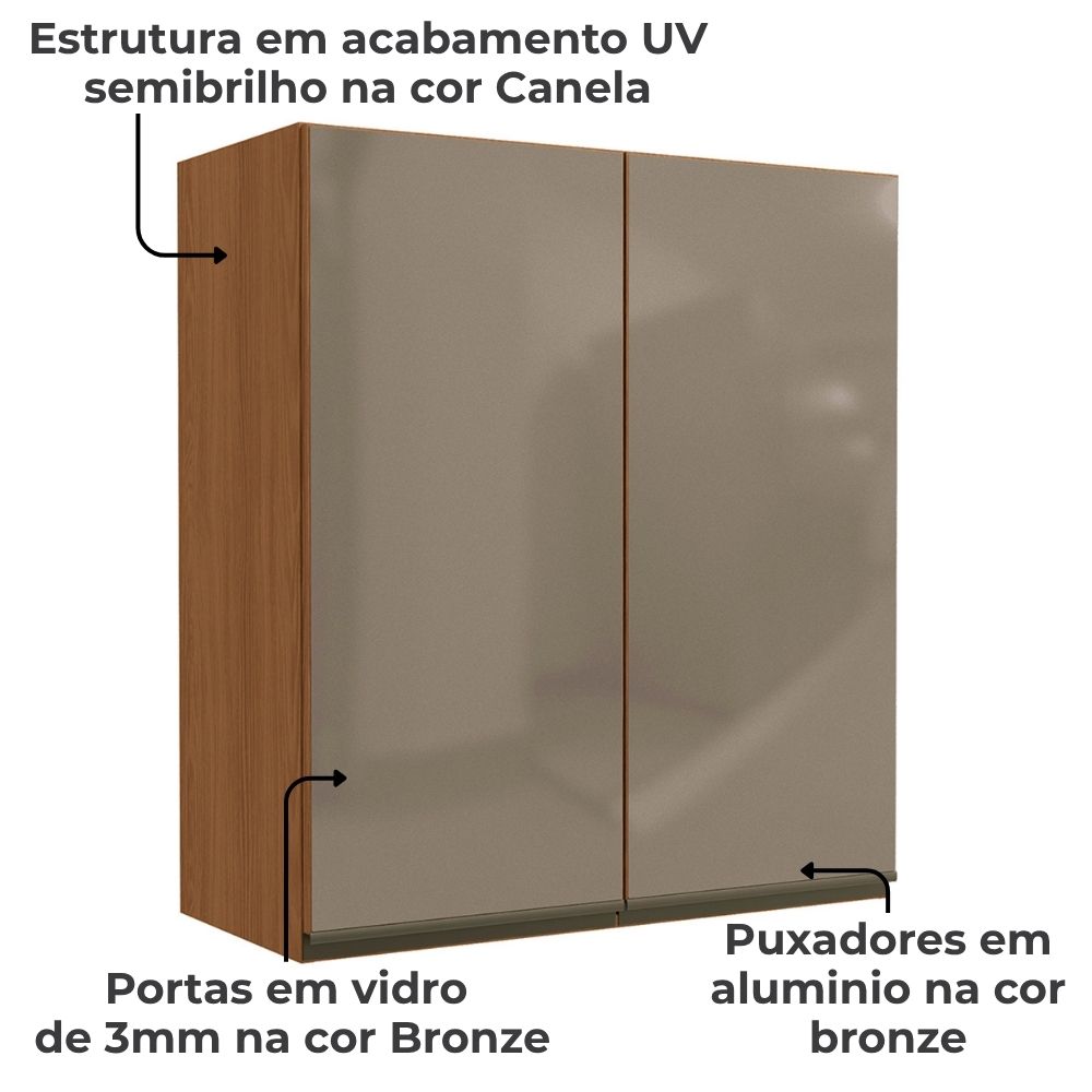 Armario Aereo 2P Vidro 80 cm MDP Maxxi G765 Canela Kappesberg