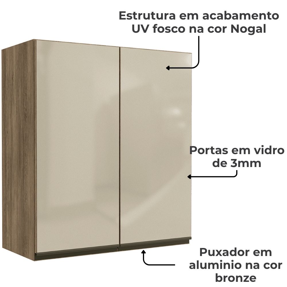 Armario Aereo 2P Vidro 80 cm MDP Maxxi G765 Nogal Kappesberg