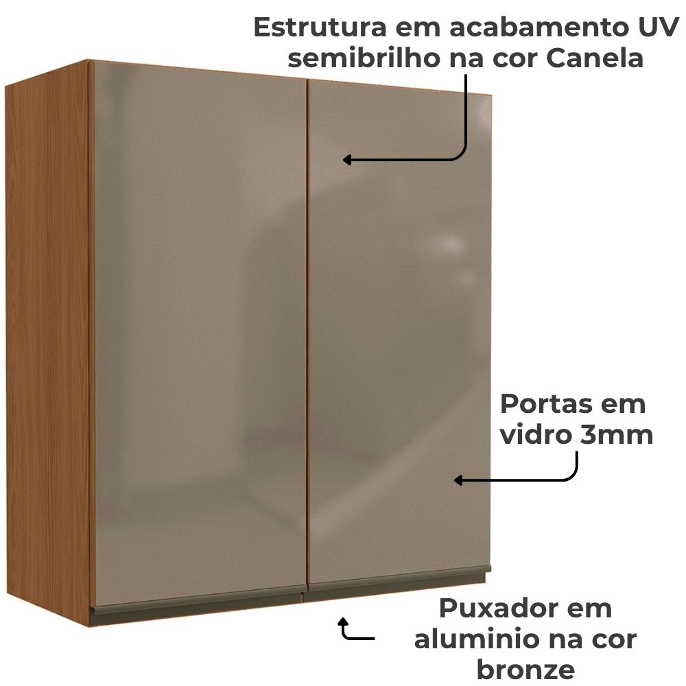 Armario Aereo 2P Vidro 80 cm MDP Maxxi G765 Nogal Kappesberg