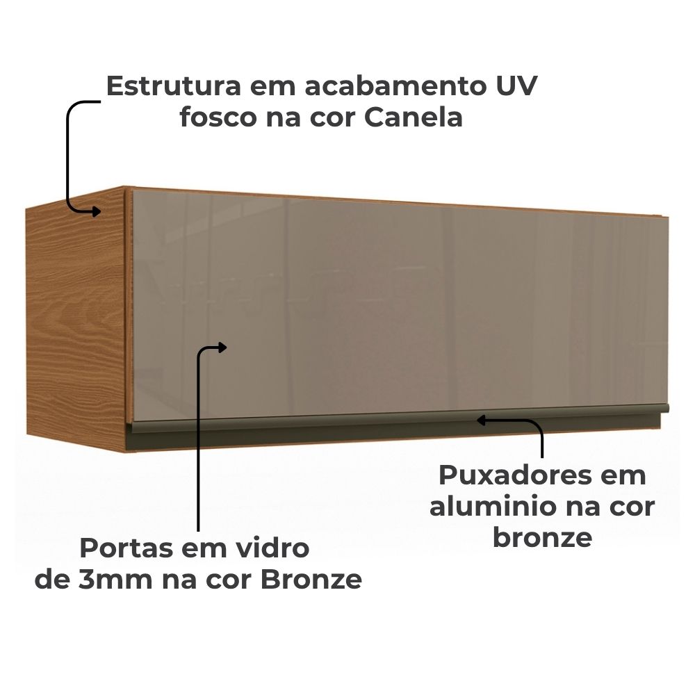 Armario Aereo Basculante 1P Vidro 80 cm Maxxi G770 Canela Kappesberg