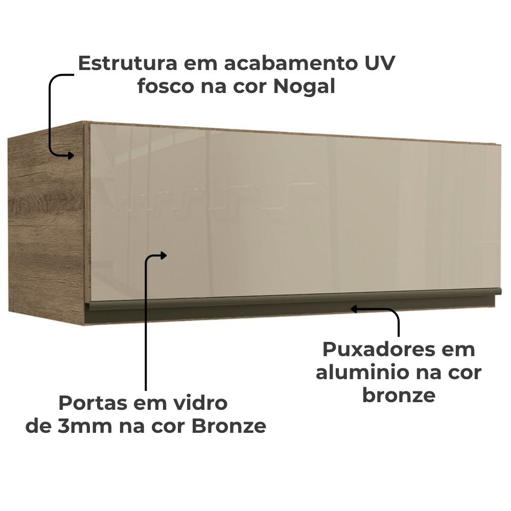 Armario Aereo Basculante 1P Vidro 80 cm Maxxi G770 Nogal Kappesberg