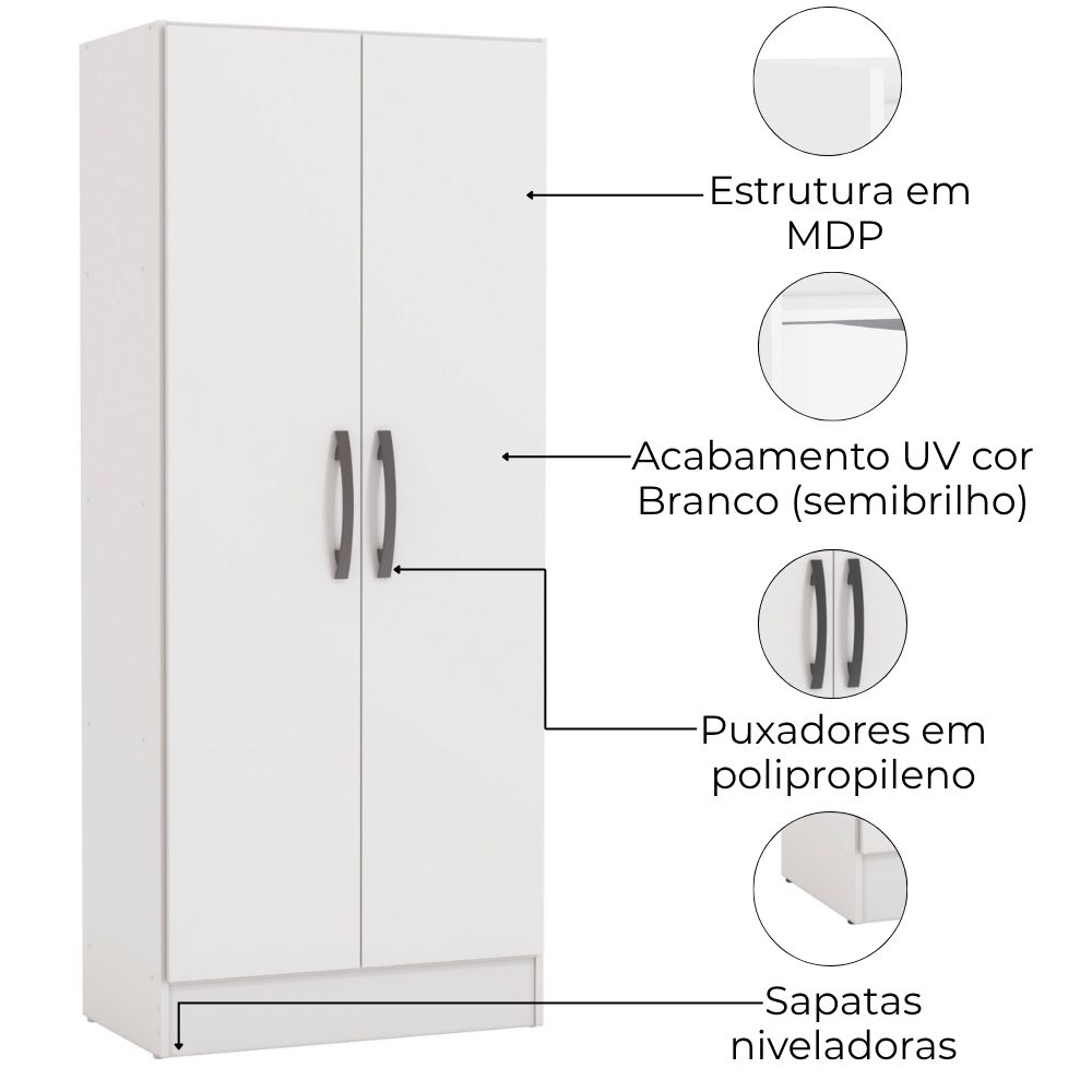 Armario Multiuso 2 Portas 137x57 cm N409 Branco Kappesberg
