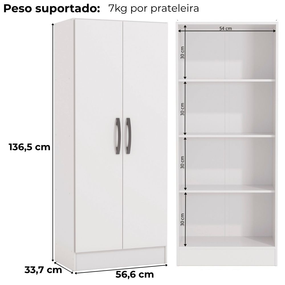 Armario Multiuso 2 Portas 137x57 cm N409 Branco Kappesberg