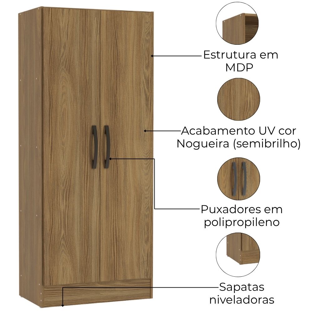 Armario Multiuso 2 Portas 137x57 cm N409 Nogueira Kappesberg