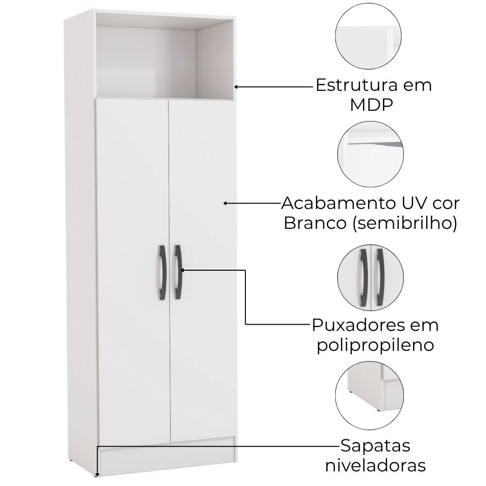 Armario Multiuso 2 Portas 167x57 cm N408 Branco Kappesberg