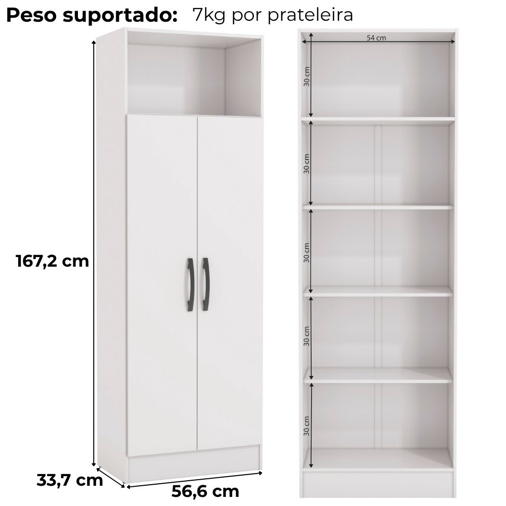 Armario Multiuso 2 Portas 167x57 cm N408 Branco Kappesberg