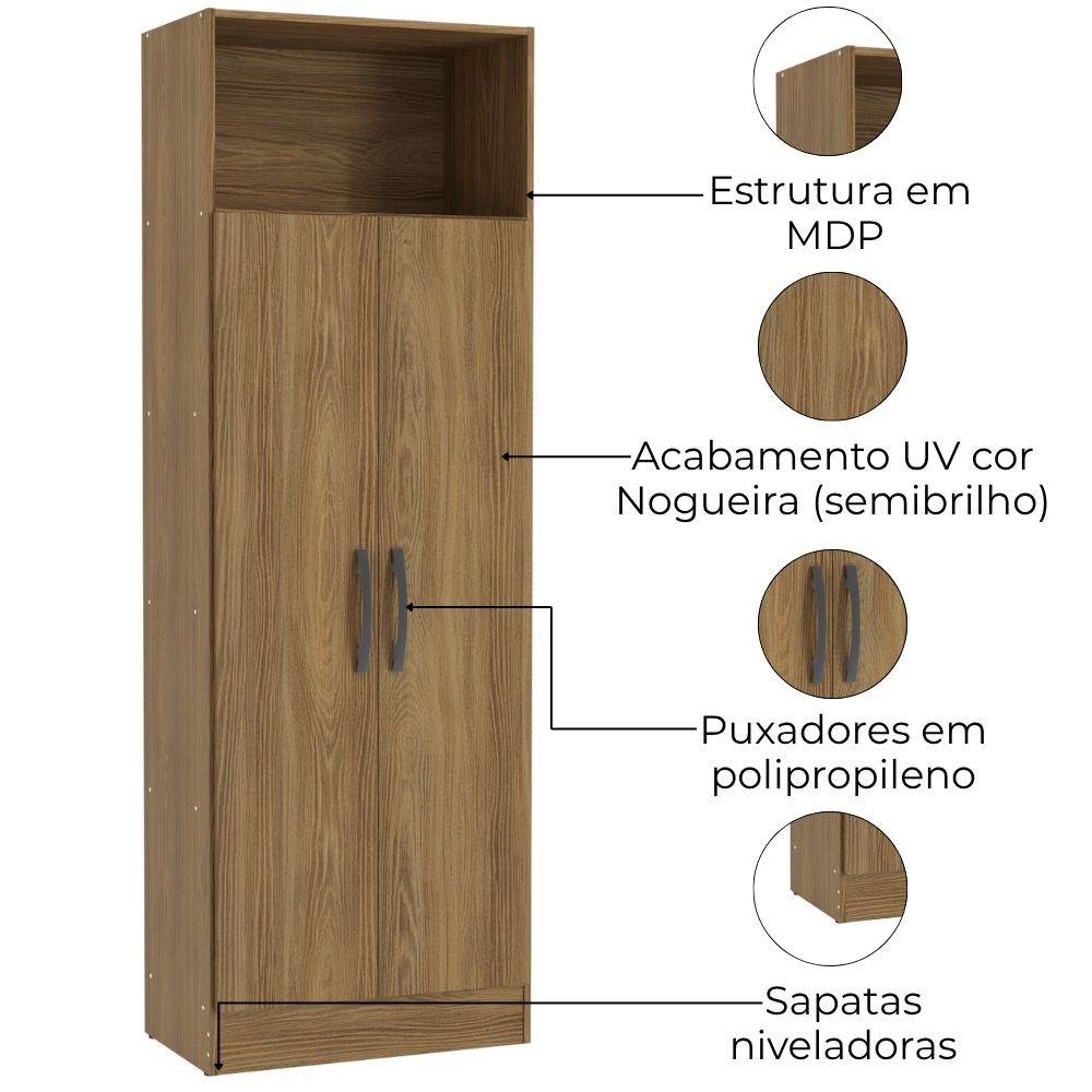 Armario Multiuso 2 Portas 167x57 cm N408 Nogueira Kappesberg