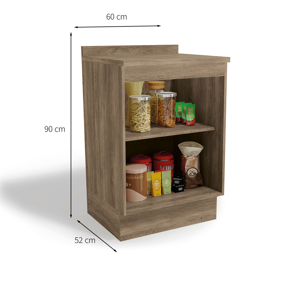 Balcão de Cozinha Bruges com Tampo 1 Porta Nogal 60 cm