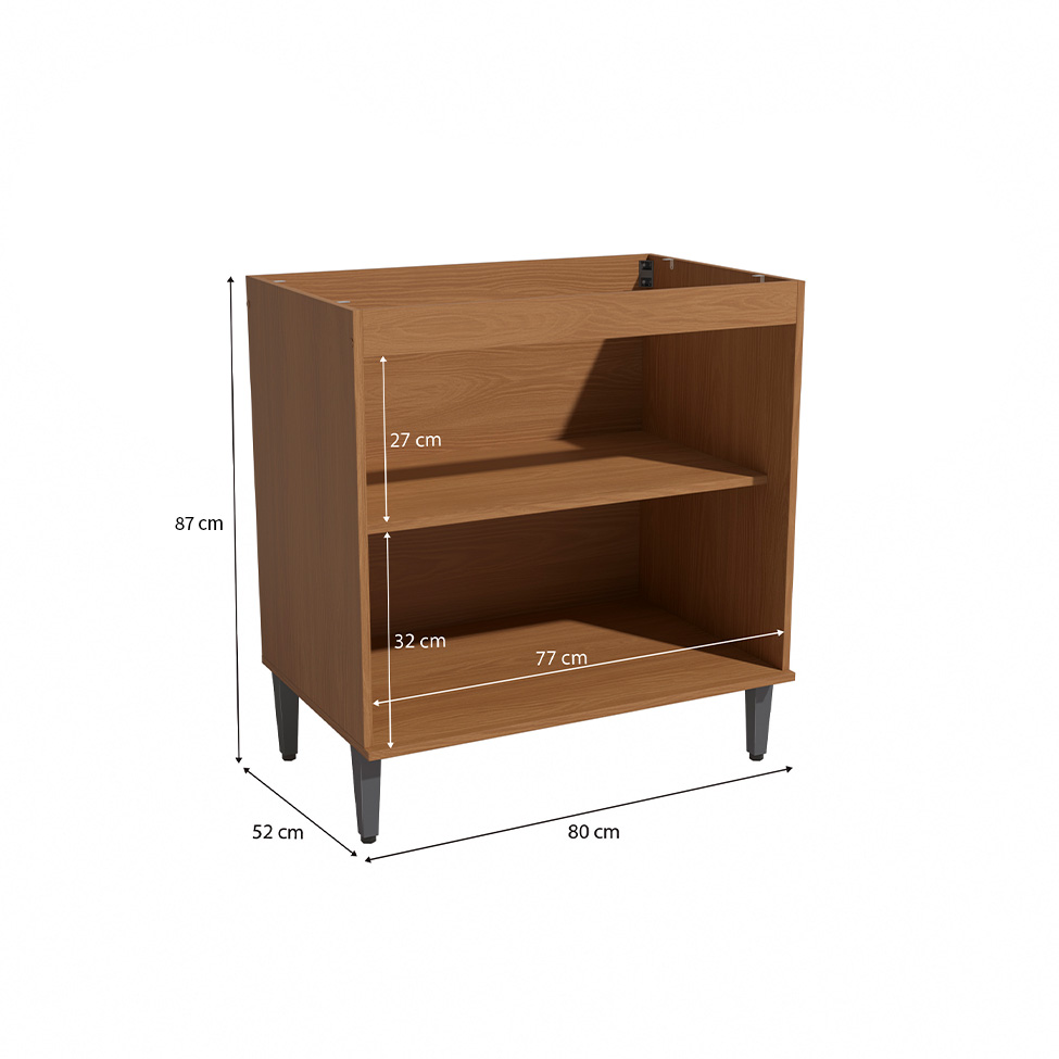 Balcão de Cozinha Linna sem Tampo 2 Portas Canela e Grafite 80 cm