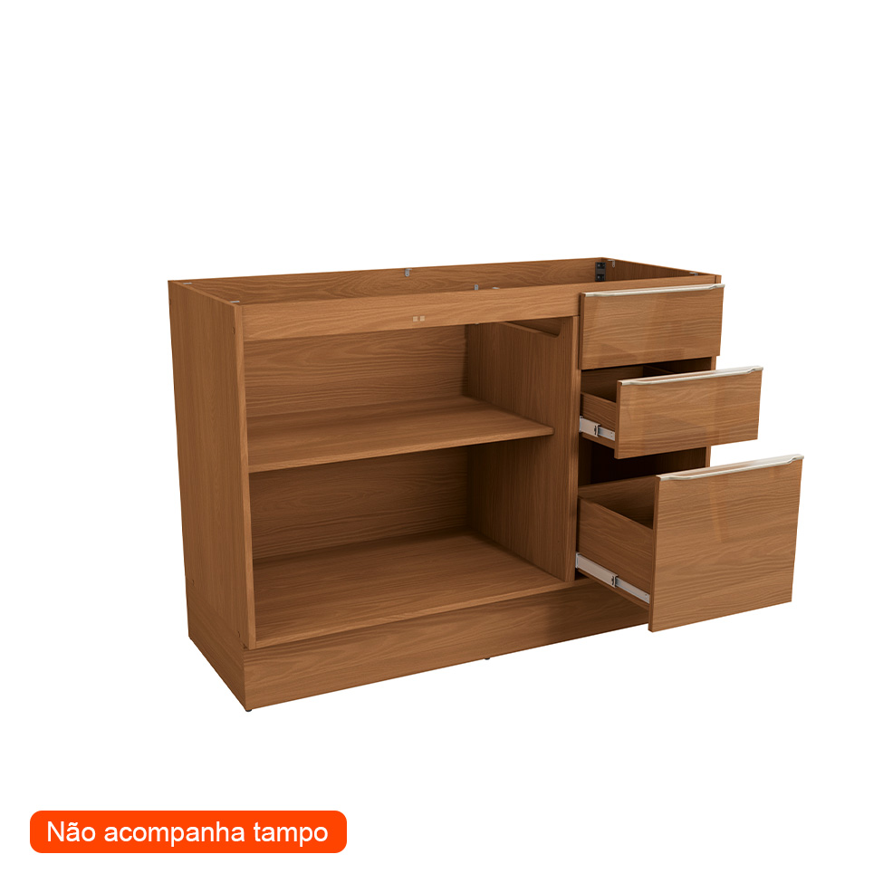 Balcão de Cozinha Vibra sem Tampo 2 Portas 3 Gavetas Canela 120 cm