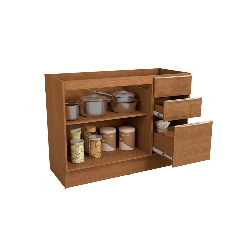 Balcão de Cozinha Vibra sem Tampo 2 Portas 3 Gavetas Canela 120 cm