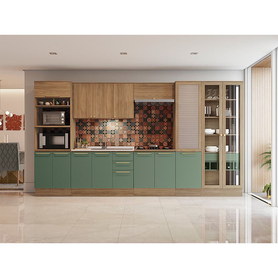 Balcão de Cozinha com Tampo Botanic 2 Portas Verde Oliva e Nogueira