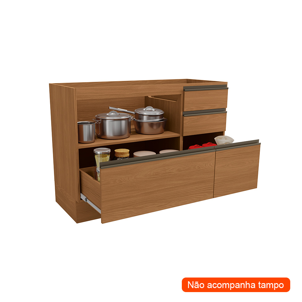 Balcão de Cozinha sem Tampo Maxxi 1 Porta 4 Gavetas Canela