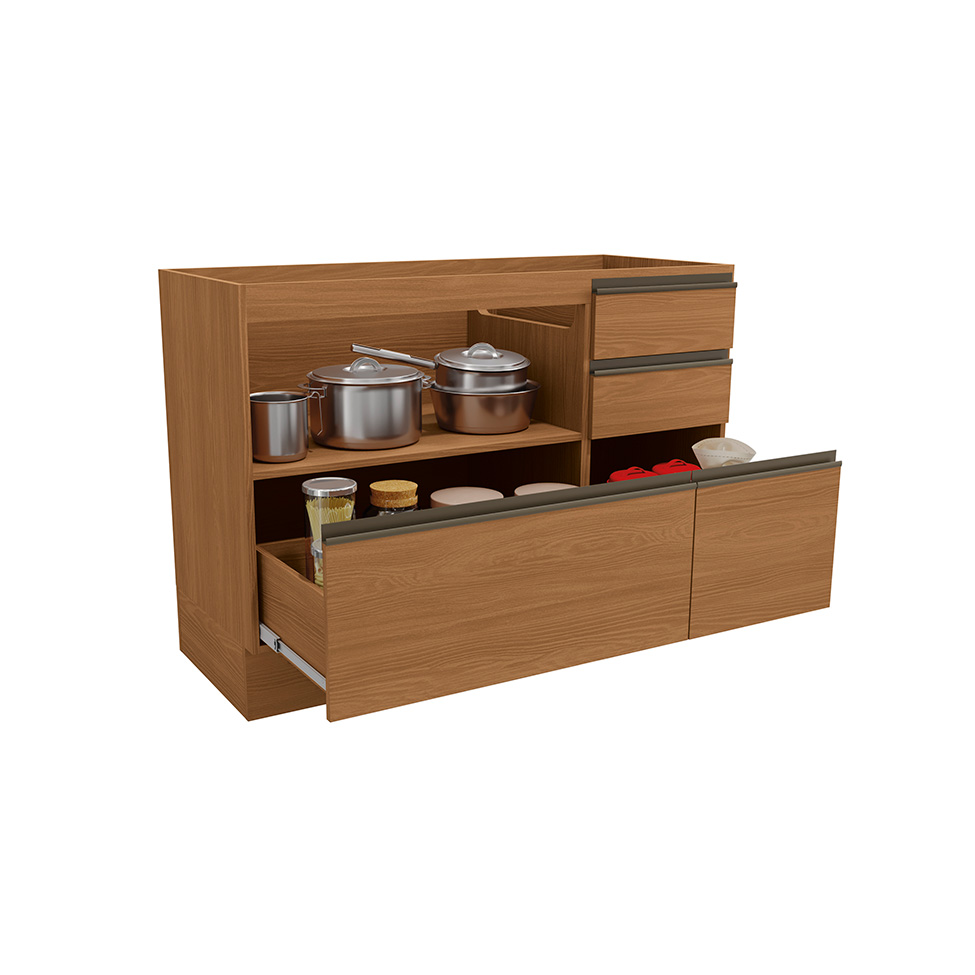 Balcão de Cozinha sem Tampo Maxxi 1 Porta 4 Gavetas Canela