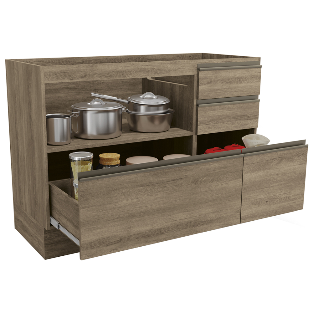 Balcao 04 Gavetas 1 Porta Com Tampo 120cm G746/S515 Maxxi Nogal Preto Brilho Kappesberg