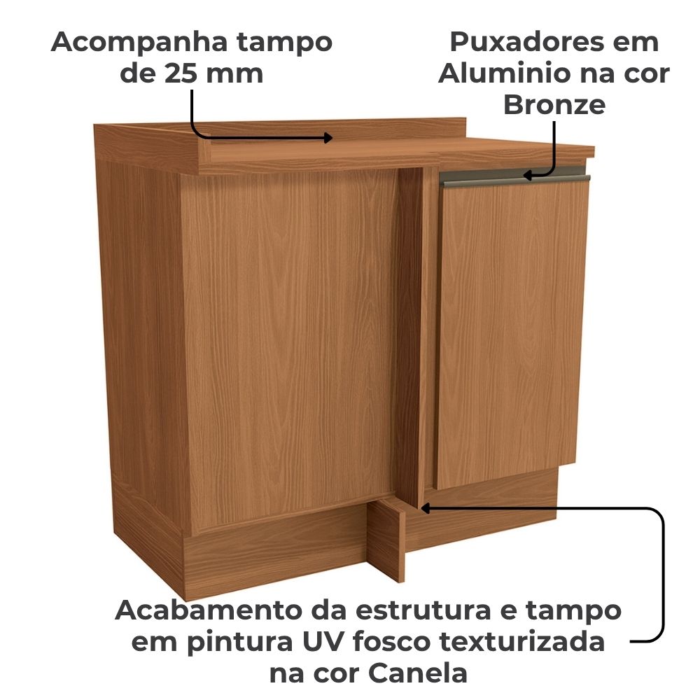 Balcao Canto Reto Com Tampo 1P 98 cm Maxxi G748 Canela Kappesberg