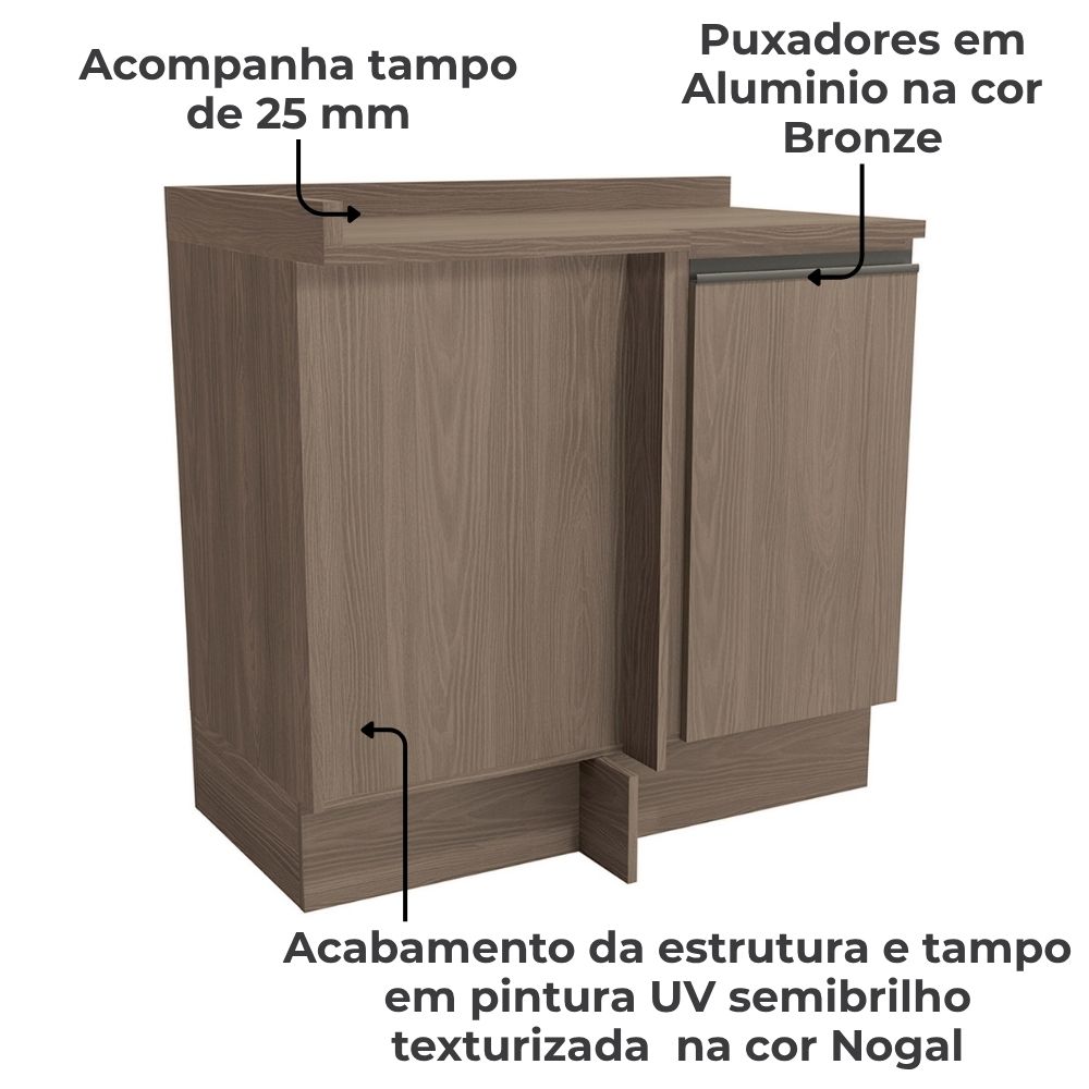 Balcao Canto Reto Com Tampo 1P 98 cm Maxxi G748 Nogal Kappesberg