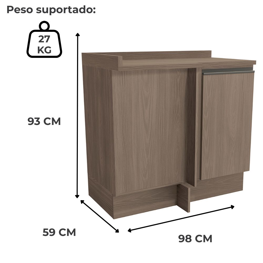 Balcao Canto Reto Com Tampo 1P 98 cm Maxxi G748 Nogal Kappesberg