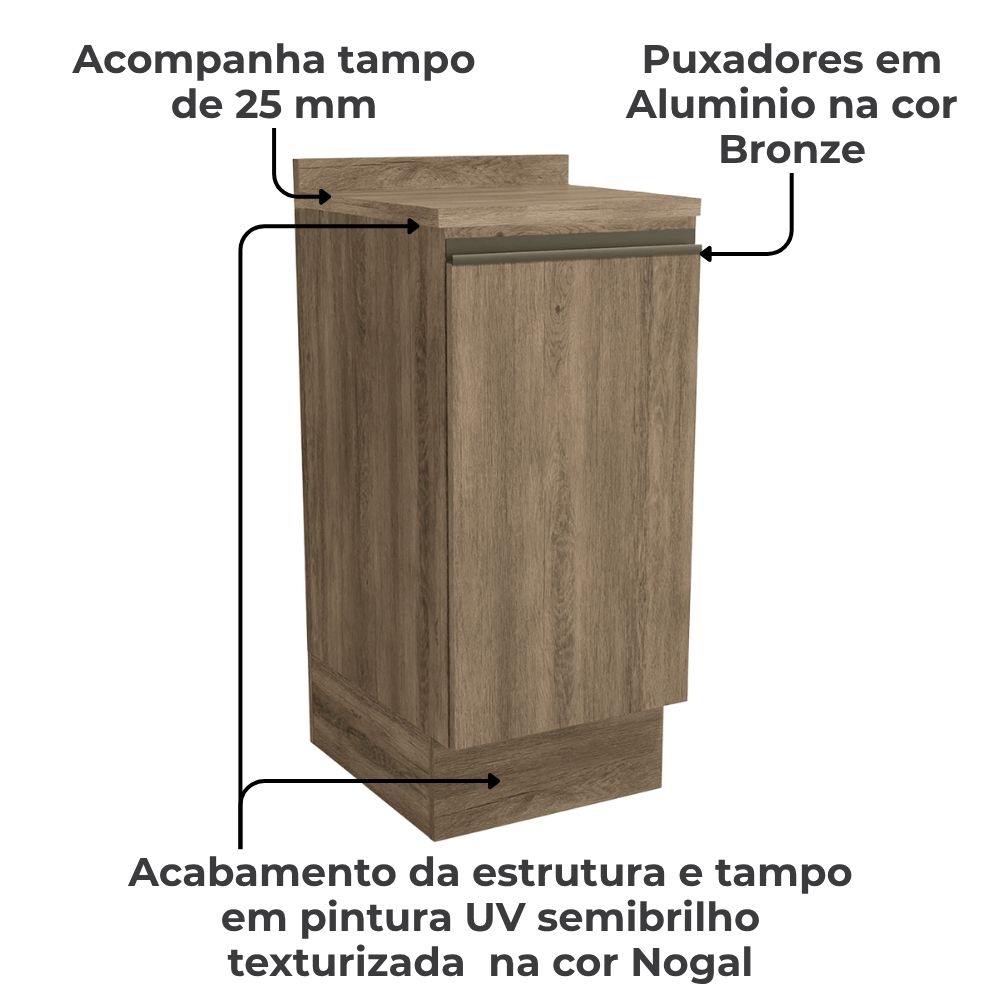 Balcao Com Tampo 1 Porta 40 cm MDP Maxxi G741 Nogal Kappesberg