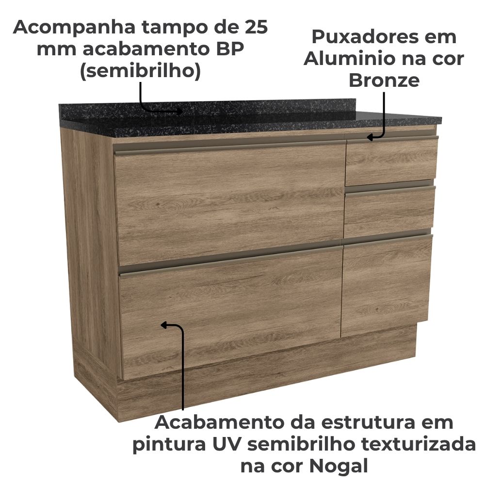 Balcao Com Tampo 120 cm 1P 4G Maxxi G746 Nogal Preto Kappesberg