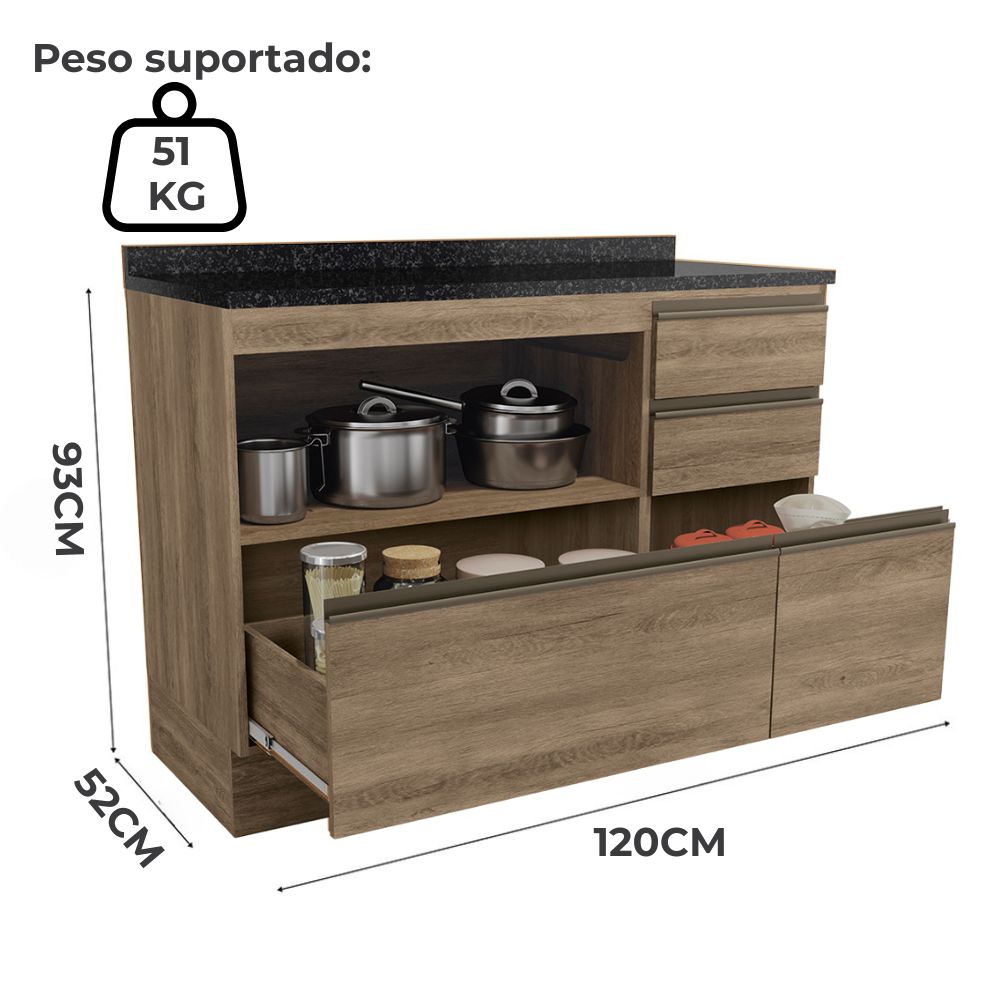 Balcao Com Tampo 120 cm 1P 4G Maxxi G746 Nogal Preto Kappesberg