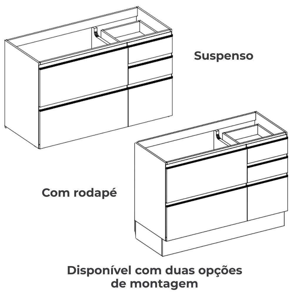 Balcao Com Tampo 1P 3G Vidro 120 cm Maxxi G747 Nogal Kappesberg