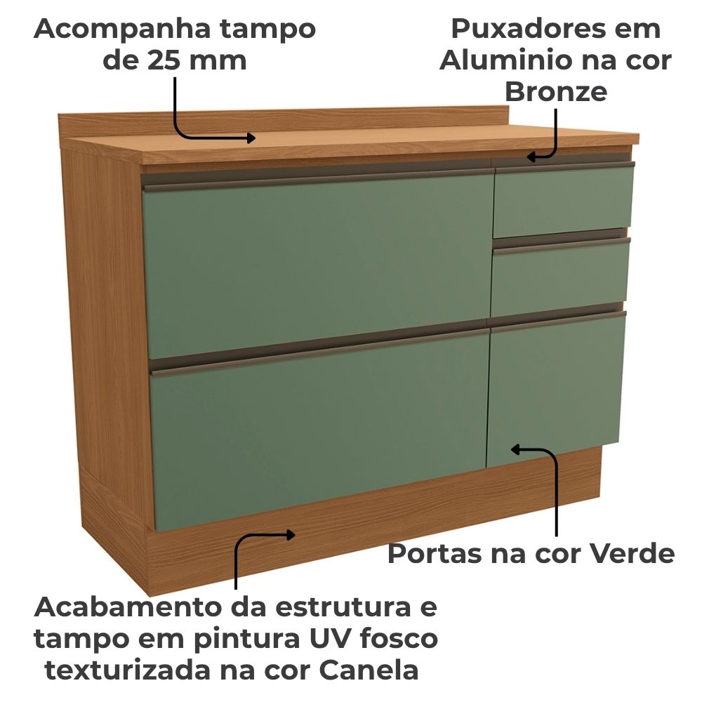 Balcao Com Tampo 1P 4G 120 cm Maxxi G746 Canela Verde Kappesberg