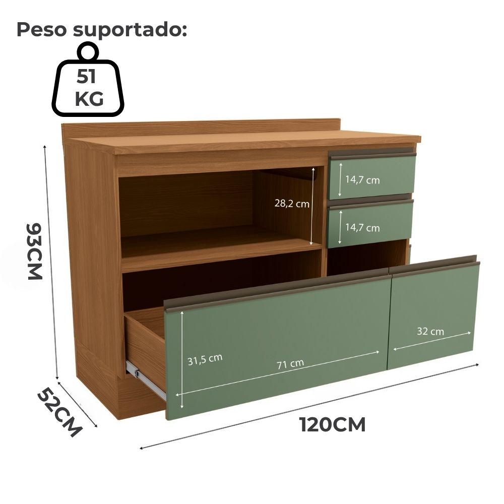 Balcao Com Tampo 1P 4G 120 cm Maxxi G746 Canela Verde Kappesberg