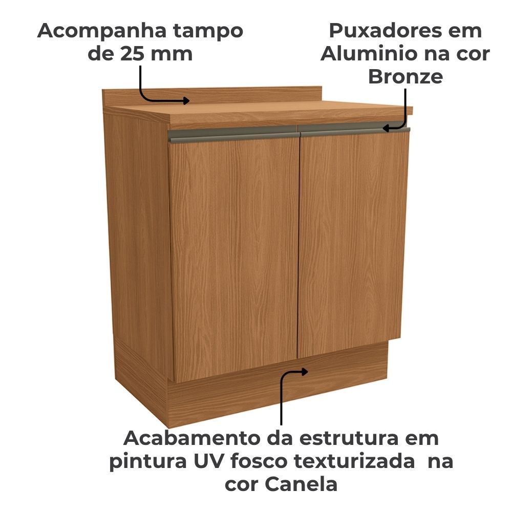 Balcao Com Tampo 2 Portas 80 cm Maxxi G744 Canela Kappesberg