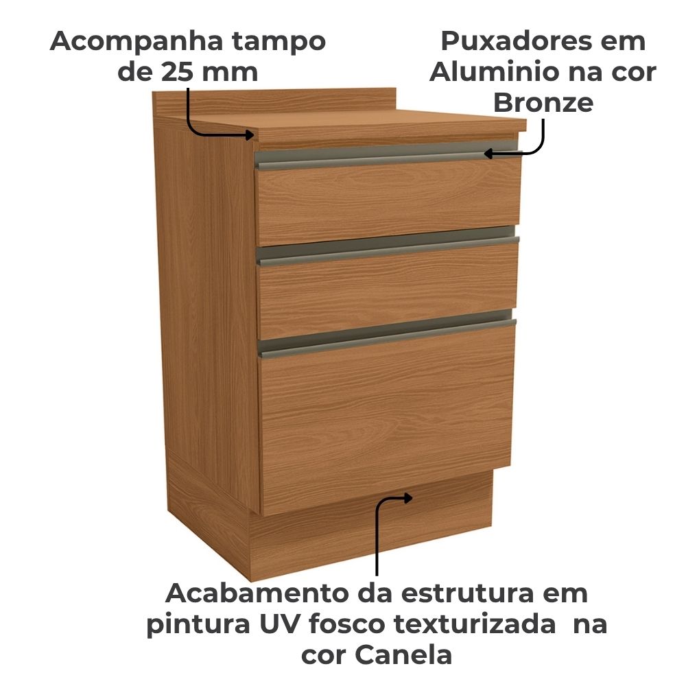 Balcao Com Tampo 3 Gavetas 60 cm Maxxi G743 Canela Kappesberg