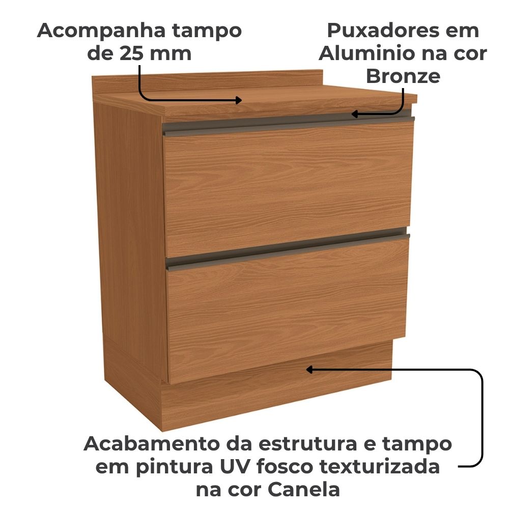 Balcao Com Tampo 80 cm 2 Gavetas MDP Maxxi G755 Canela Kappesberg