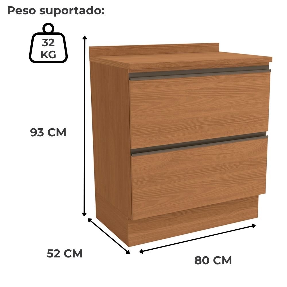 Balcao Com Tampo 80 cm 2 Gavetas MDP Maxxi G755 Canela Kappesberg