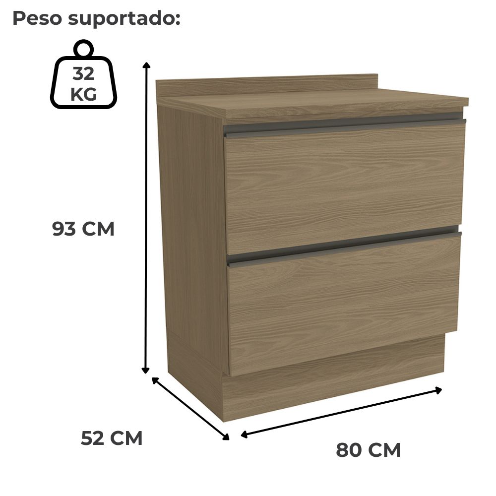 Balcao Com Tampo 80 cm 2 Gavetas MDP Maxxi G755 Nogal Kappesberg