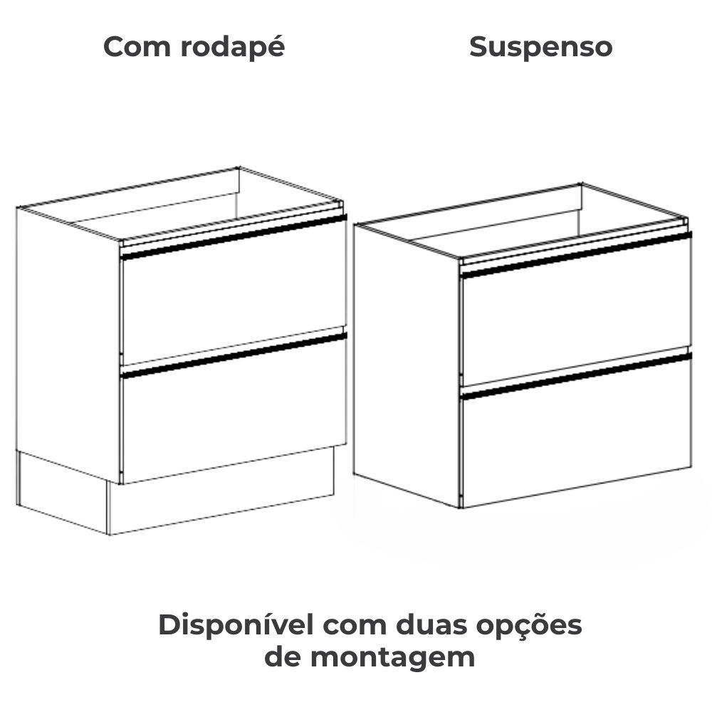Balcao Com Tampo 80 cm 2 Gavetas MDP Maxxi G755 Nogal Kappesberg