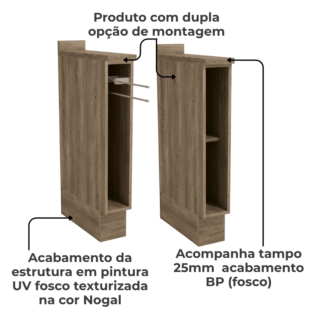 Balcao Nicho Toalheiro Com Tampo 15 cm Maxxi G740 Nogal Kappesberg
