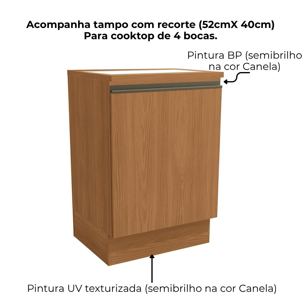 Balcao Para Cooktop Com Tampo 60 cm 1 Porta Maxxi G742 Canela Kappesberg