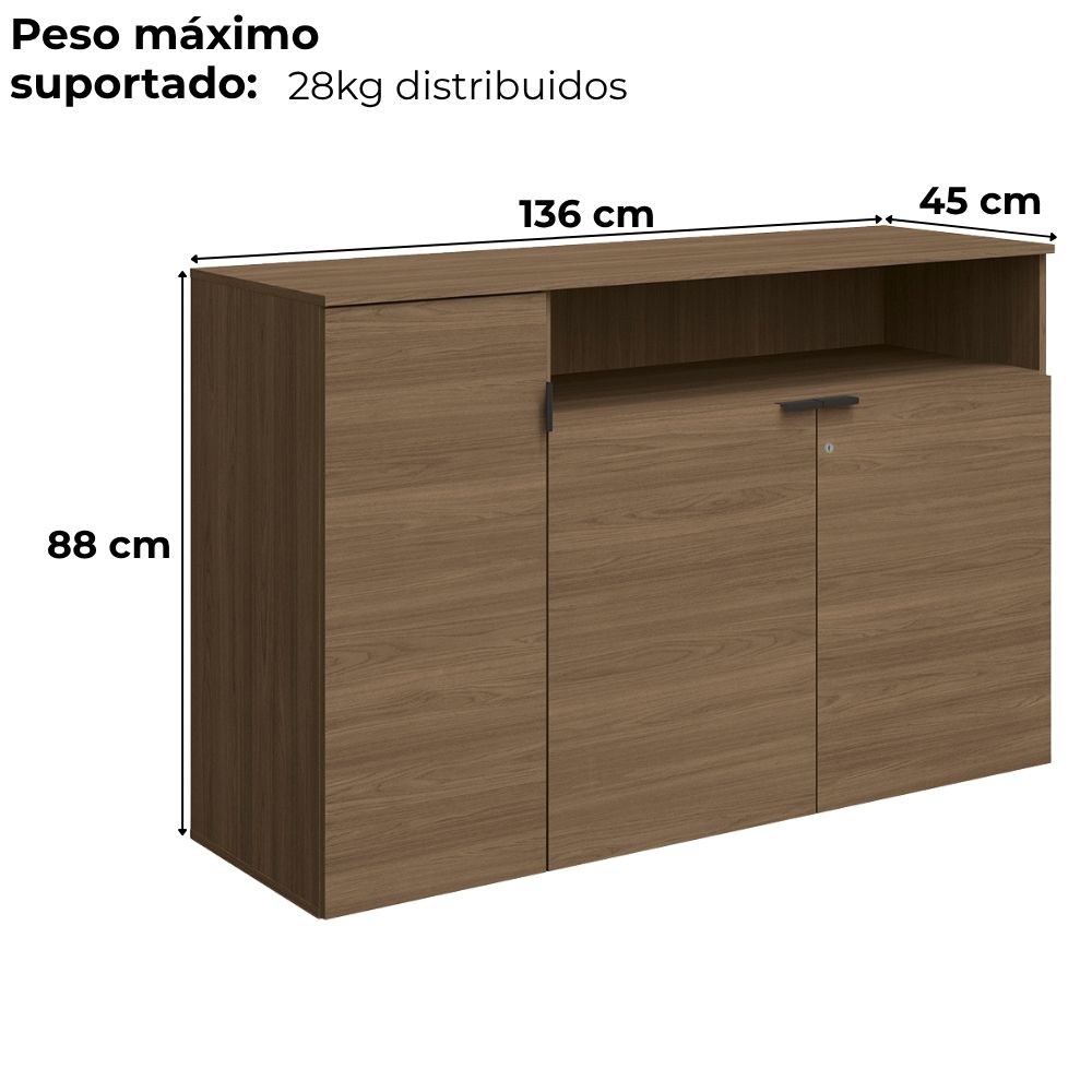 Balcao Para Escritorio 3 Portas 136 cm Frame F208 Munique Kappesberg