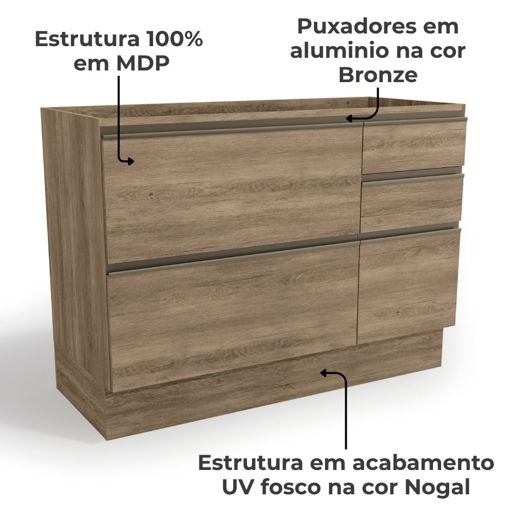 Balcao Pia Sem Tampo 1P 4G 120 cm Maxxi G746 Nogal Kappesberg