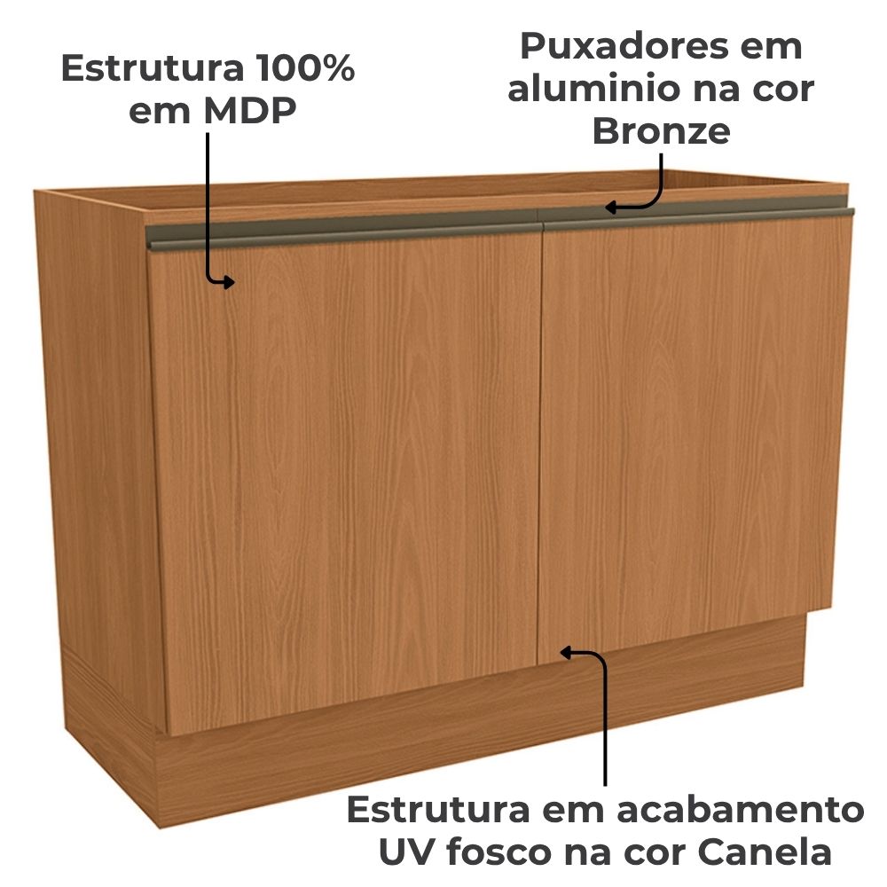 Balcao Pia Sem Tampo 2P 120 cm MDP Maxxi G745 Canela Kappesberg