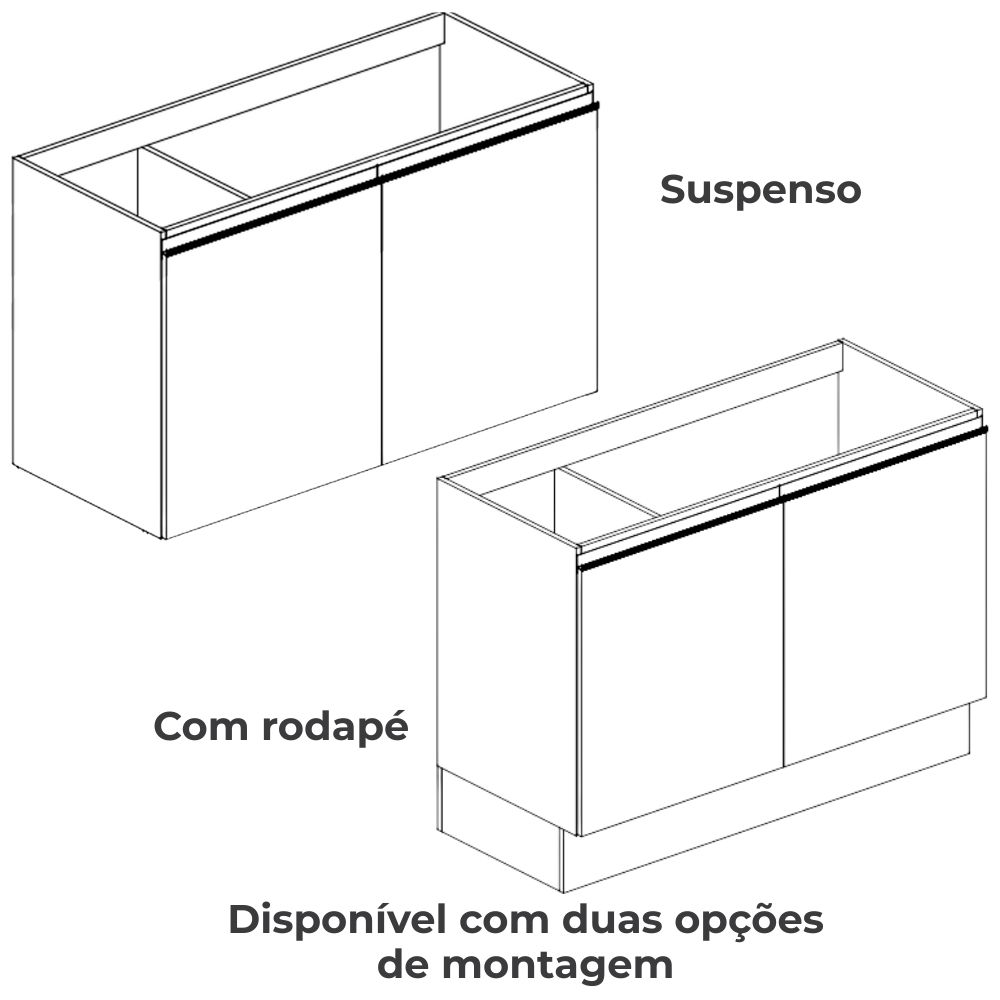 Balcao Pia Sem Tampo 2P 120 cm MDP Maxxi G745 Canela Kappesberg