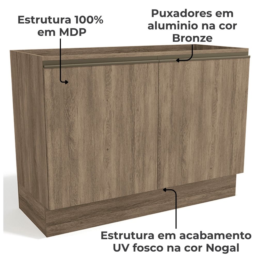 Balcao Pia Sem Tampo 2P 120 cm MDP Maxxi G745 Nogal Kappesberg