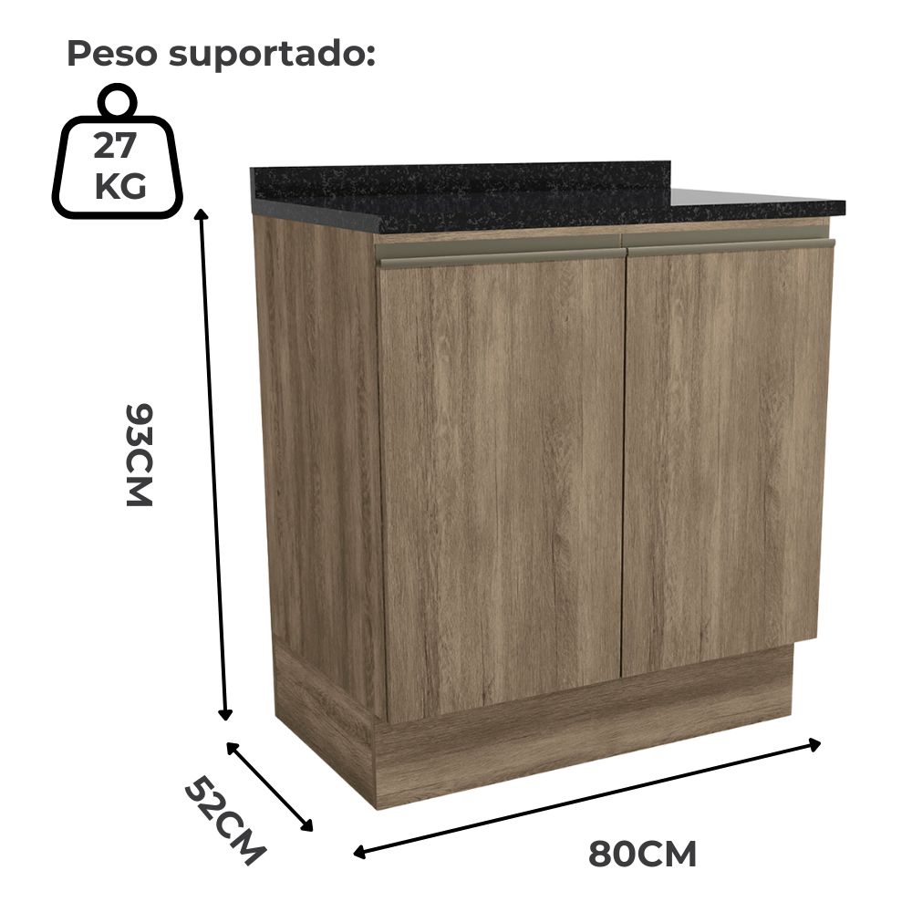 Balcao Tampo 2 Portas 80 cm Maxxi G744 Nogal Preto Kappesberg