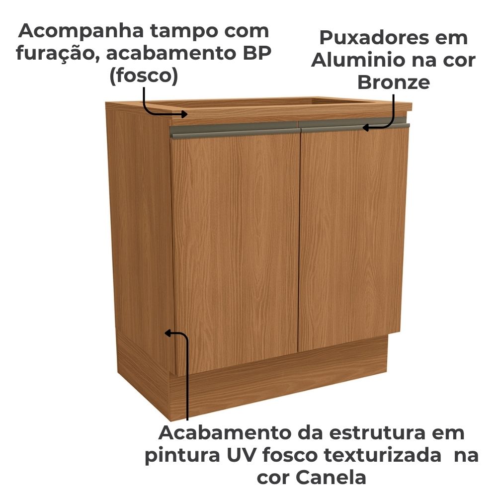 Balcao Tampo Cooktop 2 Portas 80 cm Maxxi G744 Canela Kappesberg
