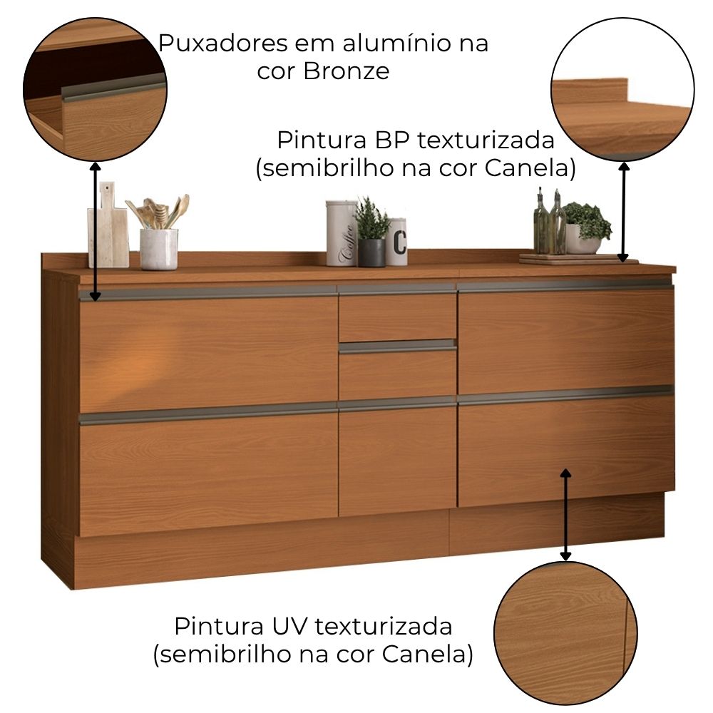 Balcao com Tampo 120 cm e Balcao com Tampo 80 cm Maxxi Canela Kappesberg